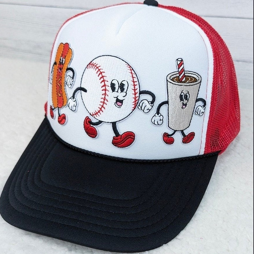 Vintage Baseball Characters Embroidered Patch Trucker Hat
